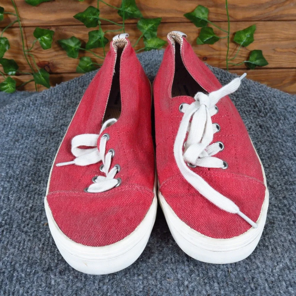 Lands'‎ End Women Canvas Lace Up Sneaker Size 8.5 Casual Walking Shoe Red White